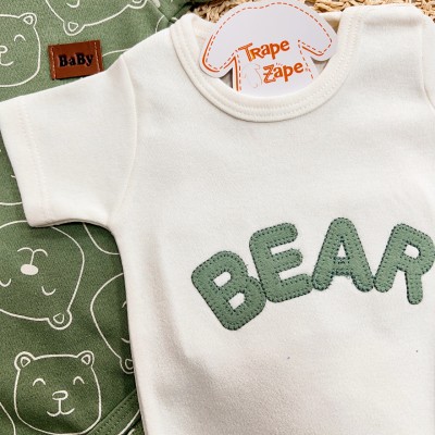 Conj. de Malha 3 peças - Bear - Off White e Verde
